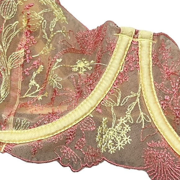 Myla London Sheer Embroidered Underwire Bra 34C Yellow Embroidered Floral - Picture 2 of 7